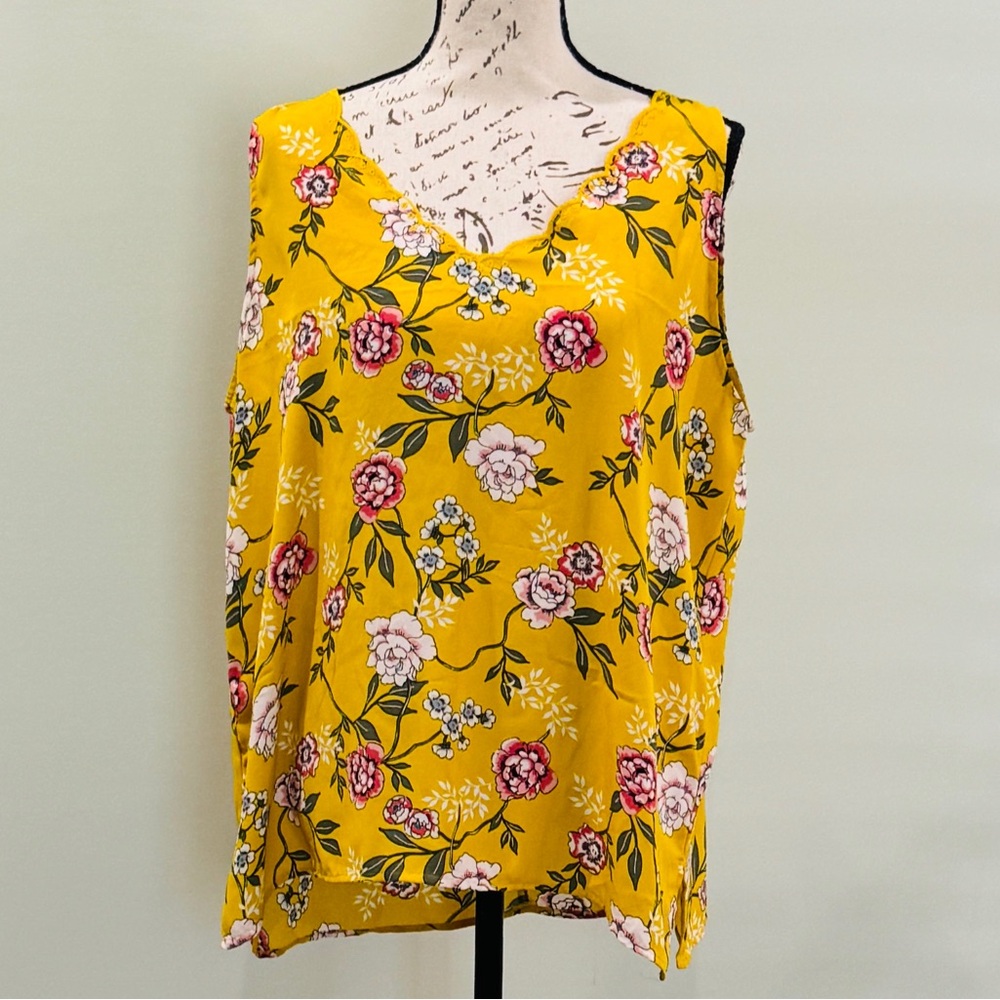 LOFT Yellow Pink Floral Blouse with V-Neck